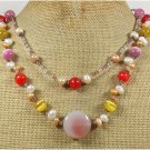Handmade PINK AGATE CAT EYE FRESH WATER PEARLS 2ROW NECKLACE