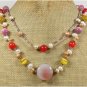 Handmade PINK AGATE CAT EYE FRESH WATER PEARLS 2ROW NECKLACE