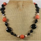 Handmade ORANGE CORAL BLACK AGATE FRESH WATER PEARLS NECKLACE