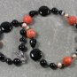 Handmade ORANGE CORAL BLACK AGATE FRESH WATER PEARLS NECKLACE