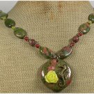 Handmade UNAKITE OLIVE JADE MUGER JASPER NECKLACE