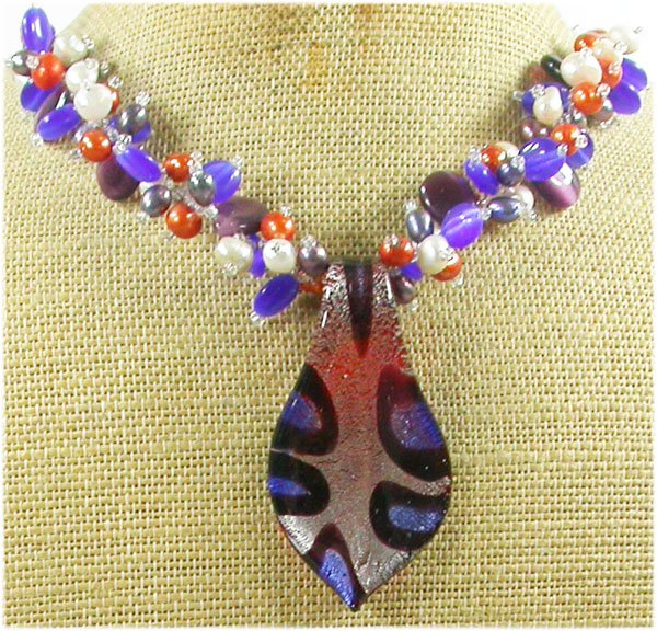 Handmade MURANO GLASS & CAT EYE & FW PEARL NECKLACE