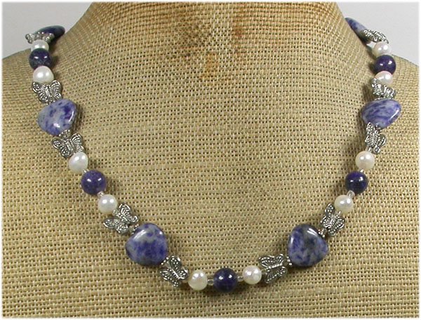 Handmade SODALITE & FRESH WATER PEARLS NECKLACE