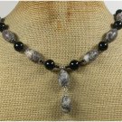 Handmade PICASSO JASPER & BLACK CRYSTAL NECKLACE