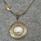 Handmade LOCKET & SHELL ELEPHANT & SWALLOW BIRD NECKLACE