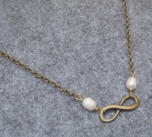 Handmade INFINITY CHARM & FRESH WATER WHITE PEARLS NECKLACE