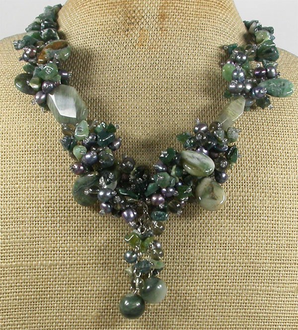 Handmade FANCY JASPER & GREEN RUTILATED JASPER PEARLS NECKLACE