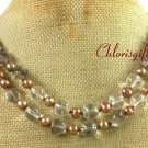 Handmade CLEAR CRYSTAL SMOKY QUARTZ PEARLS 2ROW NECKLACE