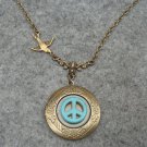 Handmade LOCKET & TURQUOISE PEACE & SWALLOW BIRD NECKLACE