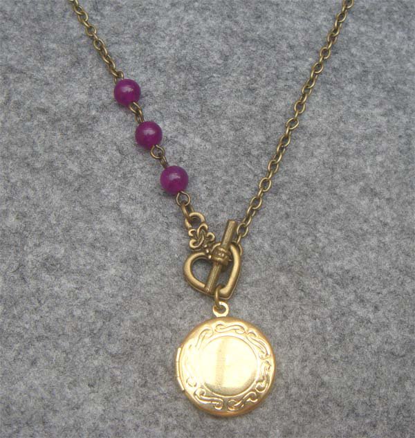 Handmade LOCKET & PURPLE JADE NECKLACE