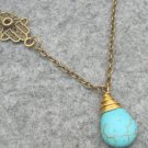 Handmade TURQUOISE DROP HAMSA HAND NECKLACE