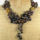 Handmade TIGER EYE BLACK AGATE BACCIATED JASPER GARNET NECKLACE