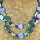 Handmade LONG! 40" GREEN AGATE BLUE JADE CORAL TURQUOISE MOP NECKLACE
