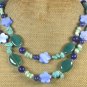 Handmade LONG! 40" GREEN AGATE BLUE JADE CORAL TURQUOISE MOP NECKLACE