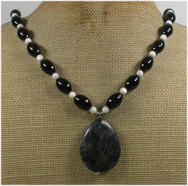 Handmade BLACK LABORADITE AGATE FRESH WATER PEARLS NECKLACE