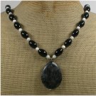 Handmade BLACK LABORADITE AGATE FRESH WATER PEARLS NECKLACE