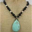 Handmade TURQUOISE & BLACK AGATE & FW PEARLS NECKLACE