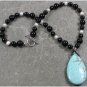 Handmade TURQUOISE & BLACK AGATE & FW PEARLS NECKLACE