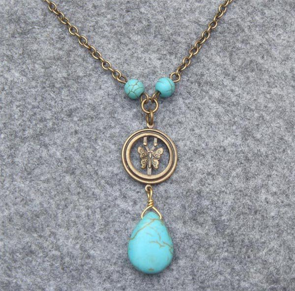 Handmade BUTTERFLY RING & TURQUOISE NECKLACE