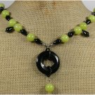 Handmade NATURAL BLACK AGATE & OLIVE JADE NECKLACE