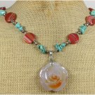 Handmade AGATE ROSE & TURQUOISE & FW PEARL NECKLACE