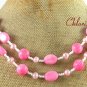 Handmade PINK CORAL & FRESH WATER PEARL 2ROW NECKLACE