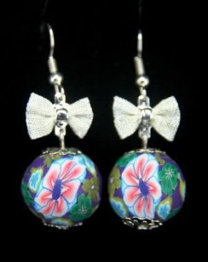 New Fimo Clay Ribbon Ball Dangle Hanmade Earrings