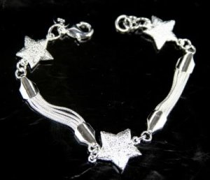 SB129&Acirc;&nbsp;STERLING SILVER PLATED STARS LAYERS BRACELET