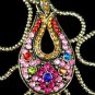 AX933 Retro Alloy Multi Colors Crystal Pendant Necklace
