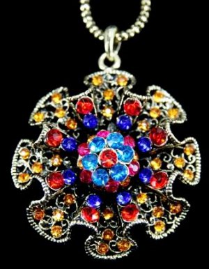 AX927 Retro Alloy Multi Colors Crystal Pendant Necklace