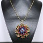 AX927 Retro Alloy Multi Colors Crystal Pendant Necklace