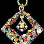 AX926 Retro Alloy Multi Colors Crystal Pendant Necklace