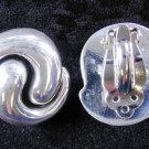 Earrings Large Double Swirl Solid Silver Clip-On