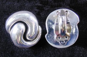Earrings Large Double Swirl Solid Silver Clip-On