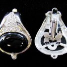 Earrings Large Onyx & CZ Solid Sterling Silver Clip-On