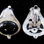 Earrings Large Onyx & CZ Solid Sterling Silver Clip-On