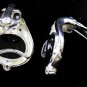 Earrings Large Onyx & CZ Solid Sterling Silver Clip-On
