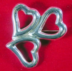Hearts Brooch / Pin Solid Sterling Silver