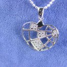 Sun Burst Heart Pendant & Bead Necklace All Sterling Silver