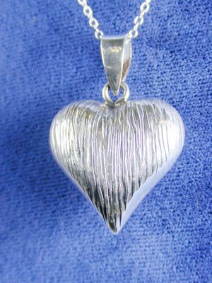 Puffed Heart & Bead Necklace Solid Sterling Silver
