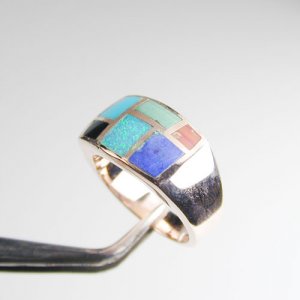 Multi Semi-Precious Stone Gold Plated Sterling Silver  SZ 8 1/4 R1235