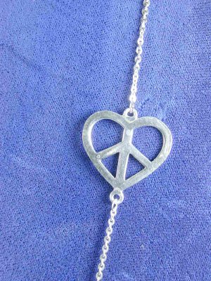 Love & Peace 36" Necklace Solid Silver Heart & Peace Sign