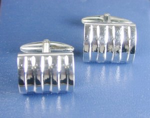 High Polish Ribbed Cufflinks Solid Stainless Steel Cuf1228