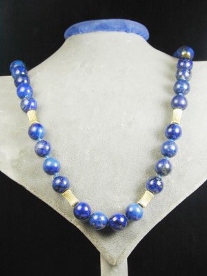 Lapis Lazuli & Solid 14k Gold Bead Necklace