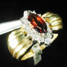 18k Solid Yellow Gold Lady's Ring Pigon Blood Red Garnet & Diamond Sz 7 R1307-750