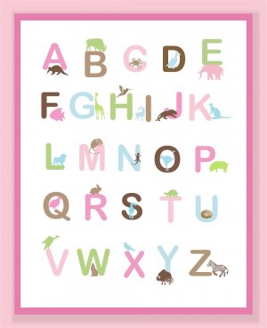 Fun and Colorful Alphabet Poster - pinks and brown colors
