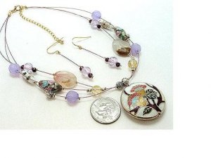 N/E SET / 3ROW / CORD / LUCITE BEAD / ITALIAN GLASS BEAD / METAL CHARM / FLOWER / 35MM