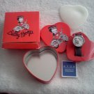 New BETTY BOOP Biker Gal Wristwatch Red Heart Tin Leather Wristband by Avon