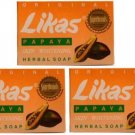 3 bars Original Likas Papaya Skin Whitening Lightening Herbal Soap -