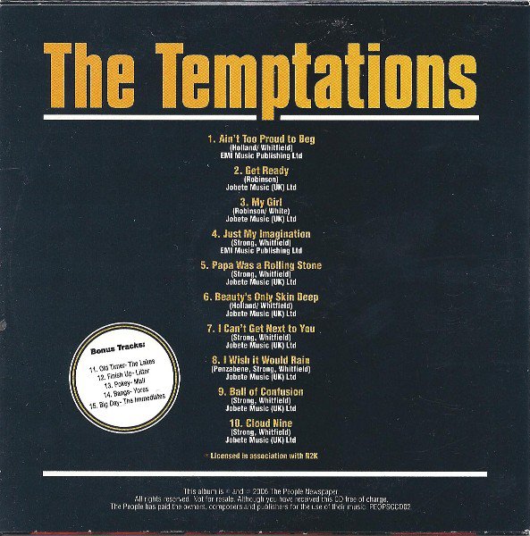 The Temptations HITS (soul legends promo: My Girl; Ain't Too Proud to ...